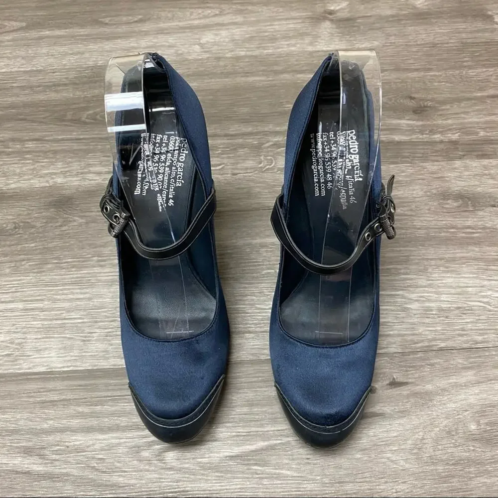 Pedro Garcia Satin Leather Heels Blue 39.5 and 40